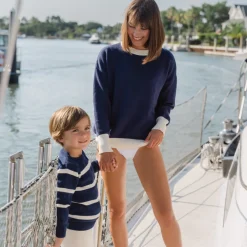 Women’s Navy With Cream Trim Knit Sweater