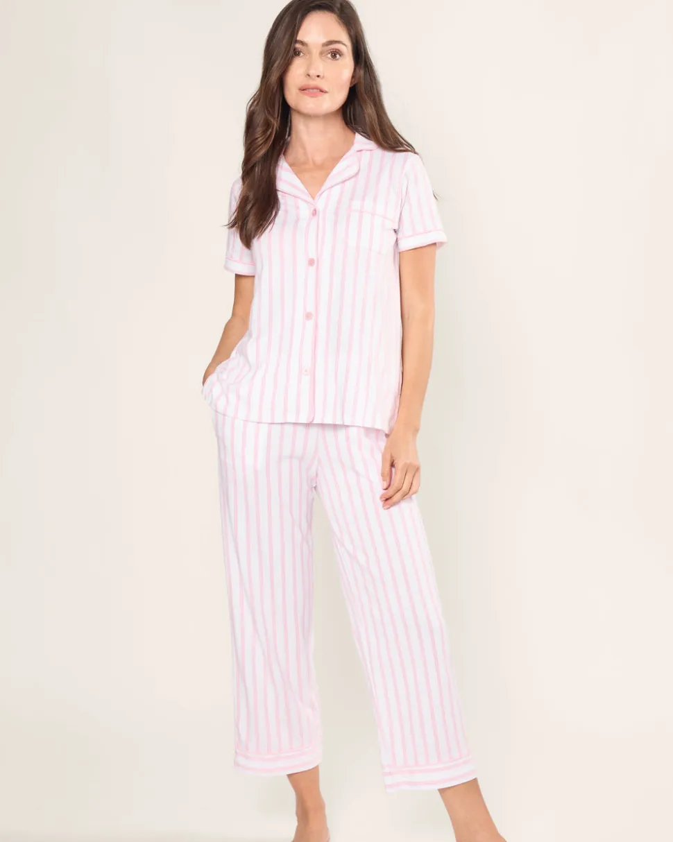 Women’s Pima Crop Set in Pink and White Stripe
