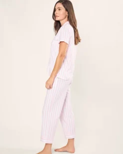 Women’s Pima Crop Set in Pink and White Stripe