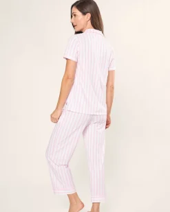 Women’s Pima Crop Set in Pink and White Stripe