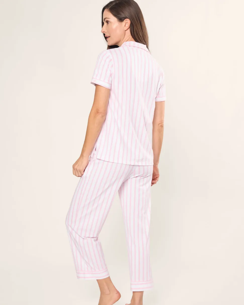 Women’s Pima Crop Set in Pink and White Stripe