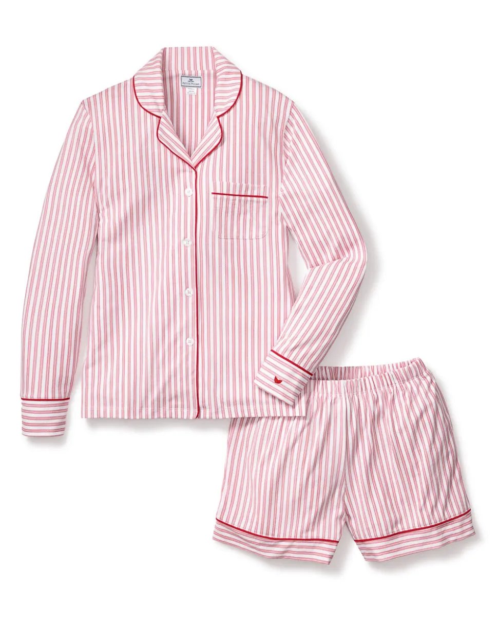 Women’s Pima Long Sleeve Short Set in Antique Red Ticking