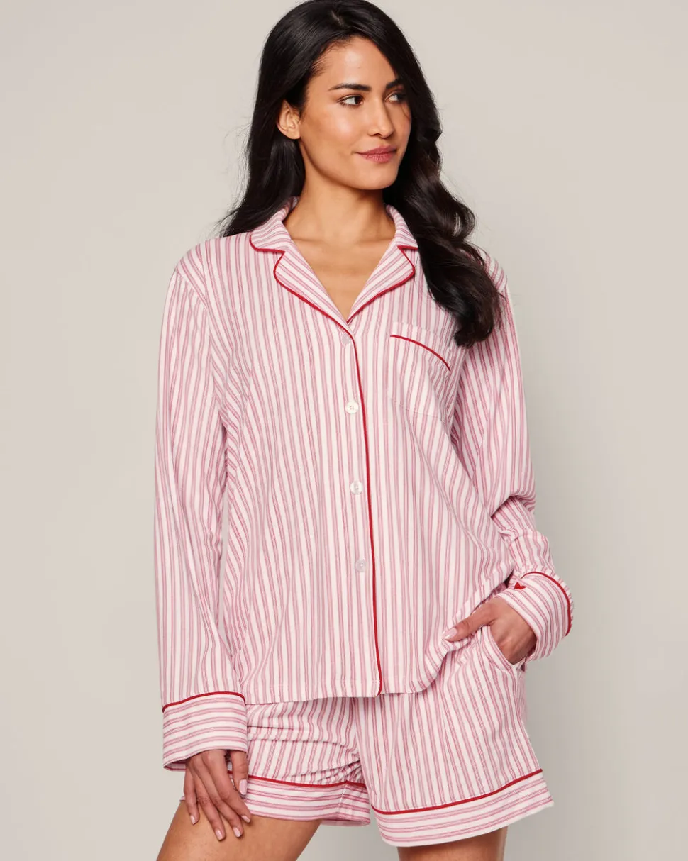 Women’s Pima Long Sleeve Short Set in Antique Red Ticking