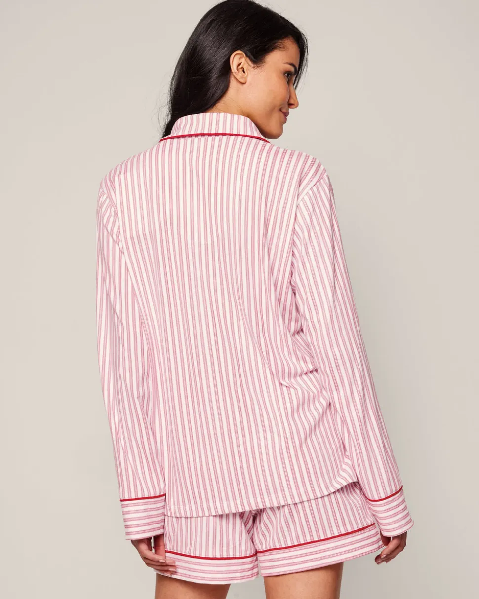 Women’s Pima Long Sleeve Short Set in Antique Red Ticking