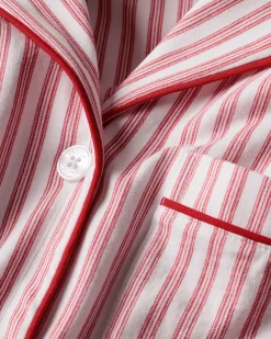 Women’s Pima Long Sleeve Short Set in Antique Red Ticking