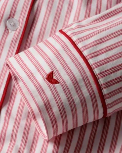 Women’s Pima Long Sleeve Short Set in Antique Red Ticking