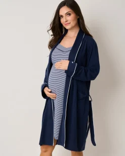 Women’s Pima Maternity Robe in Navy