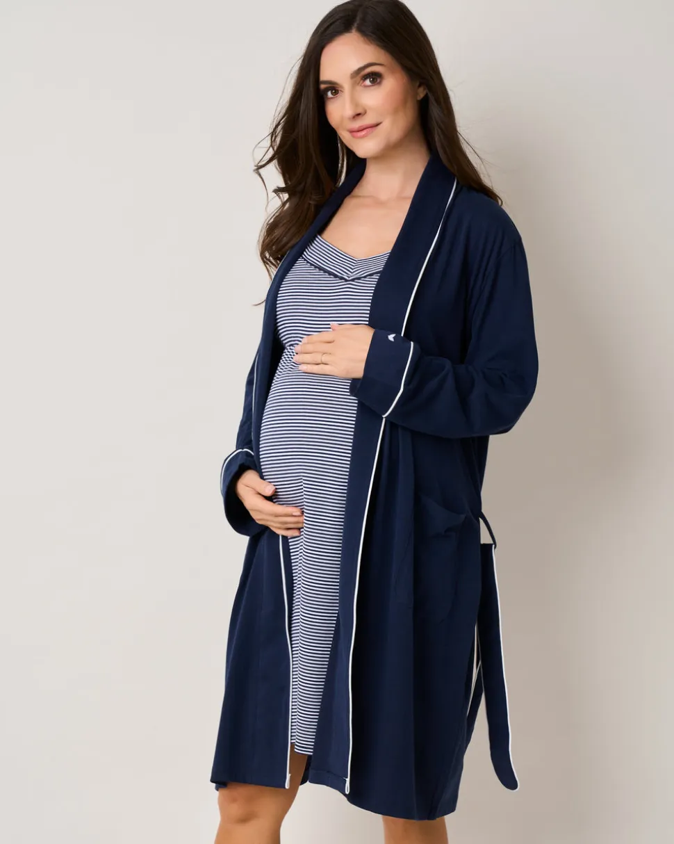 Women’s Pima Maternity Robe in Navy