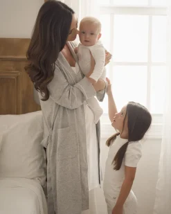 Women’s Pima Maternity Robe in Light Heather Grey