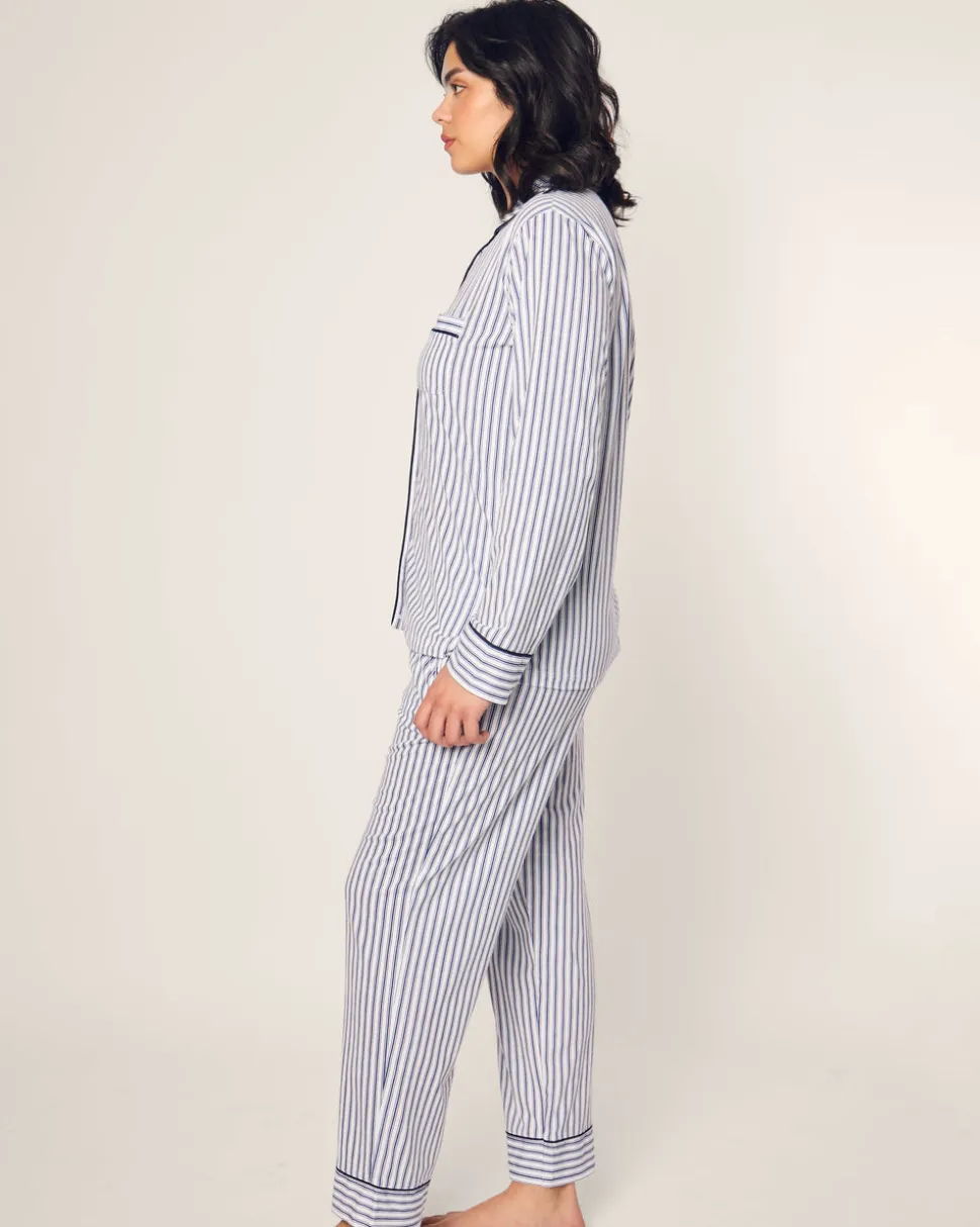 Women’s Pima Pajama Set in Navy French Ticking