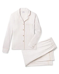 Women’s Pima Pajama Set in Camel Ticking