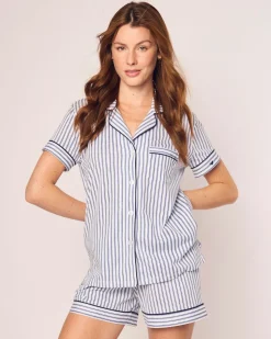 Women’s Pima Short Sleeve Short Set in Navy French Ticking