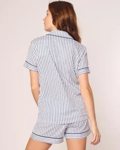 Women’s Pima Short Sleeve Short Set in Navy French Ticking