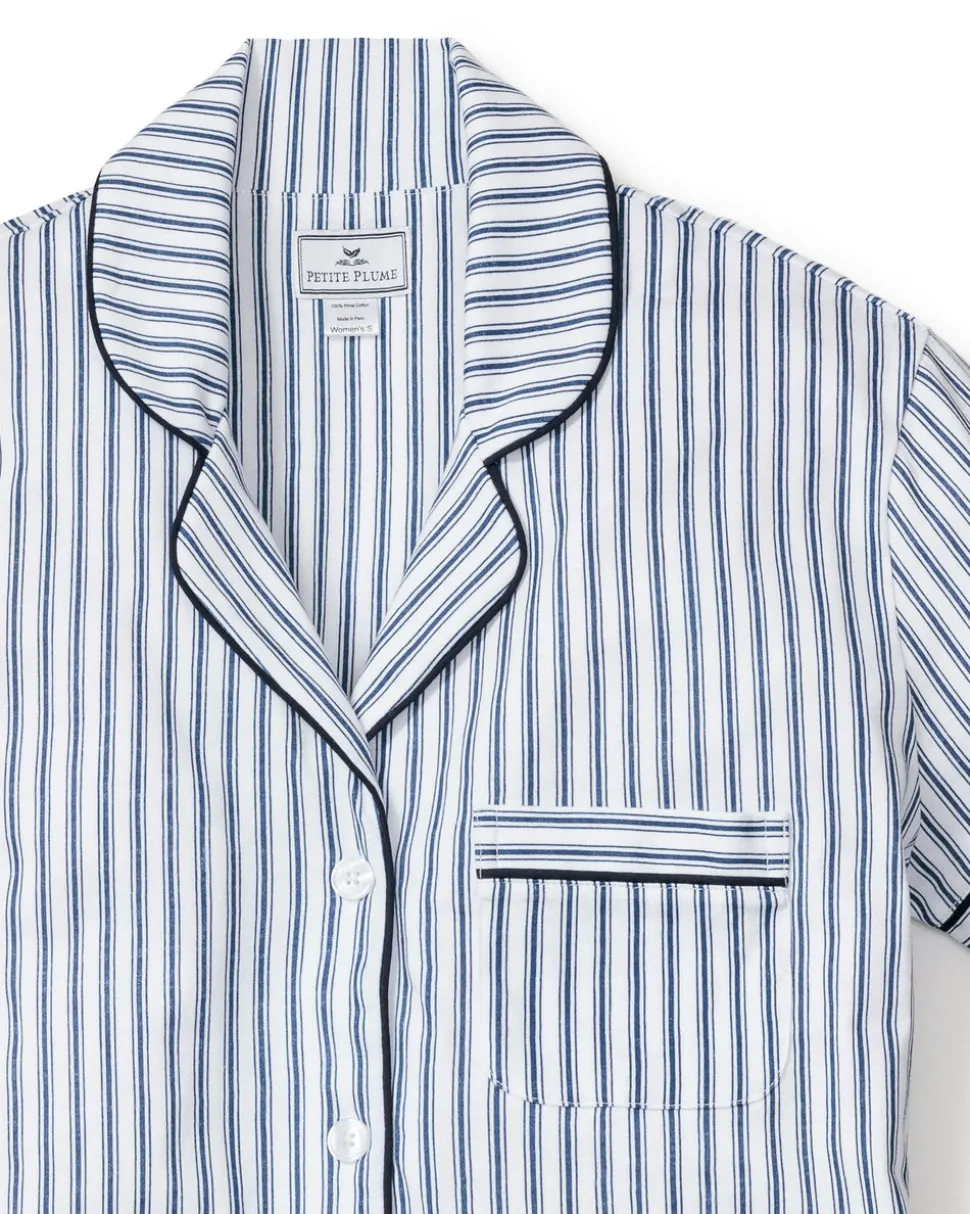 Women’s Pima Short Sleeve Short Set in Navy French Ticking