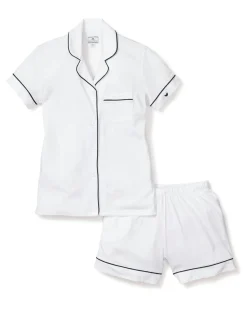 Women’s Pima Short Sleeve Short Set in White & Navy
