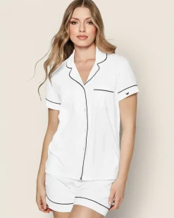 Women’s Pima Short Sleeve Short Set in White & Navy