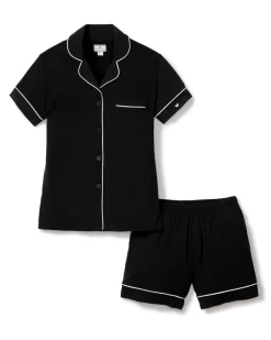 Women’s Pima Short Sleeve Short Set in Black