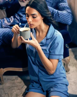 Women’s Pima Short Sleeve Short Set in Mystique Blue