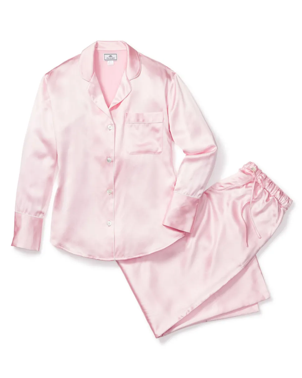 Women’s Pink Silk Wide Cuff Pajama Set