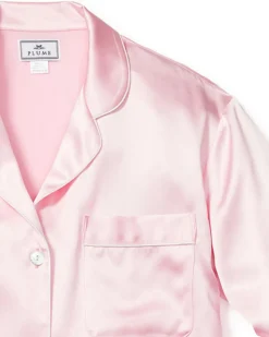 Women’s Pink Silk Wide Cuff Pajama Set