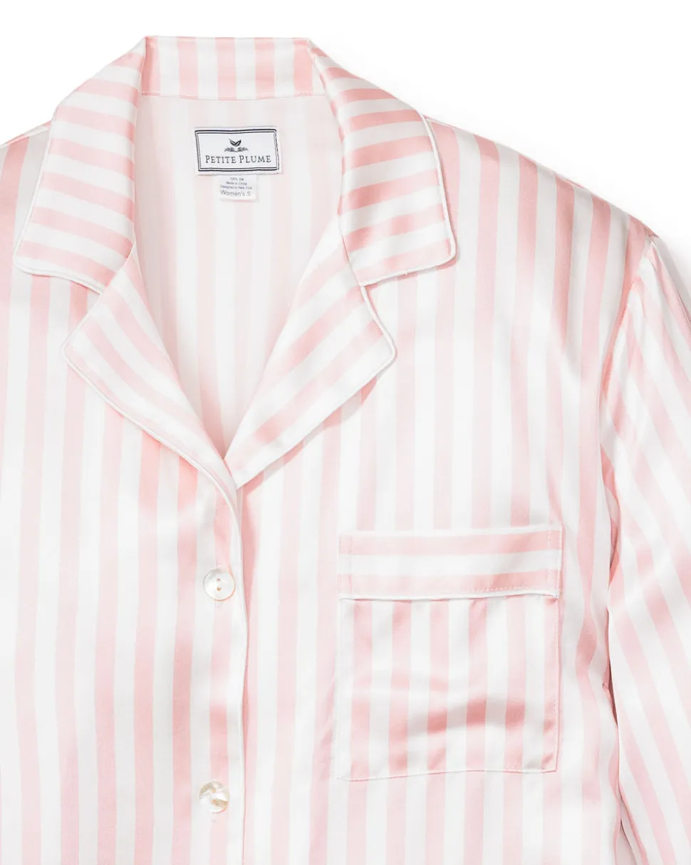 Women’s Pink Stripe Silk Pajama Set