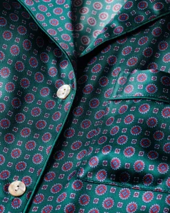 Women’s Silk Long Sleeve Short Set in Emerald Foulard