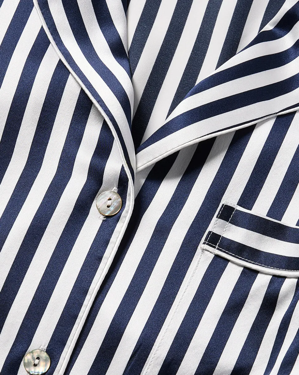 Women’s Silk Short Set in Navy Bengal Stripe