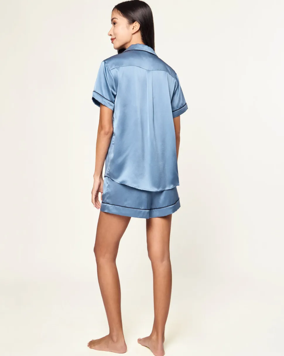 Women’s Silk Short Sleeve Short Set in Mystique Blue