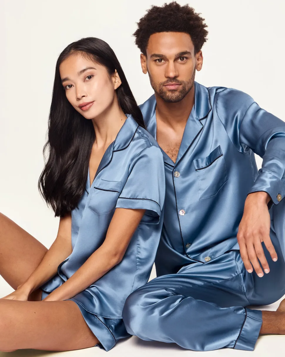 Women’s Silk Short Sleeve Short Set in Mystique Blue