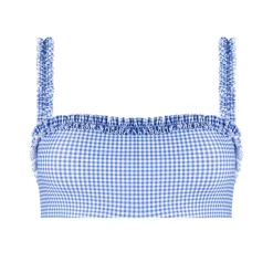 Women's Sky Blue Gingham Bandeau Bikini Top