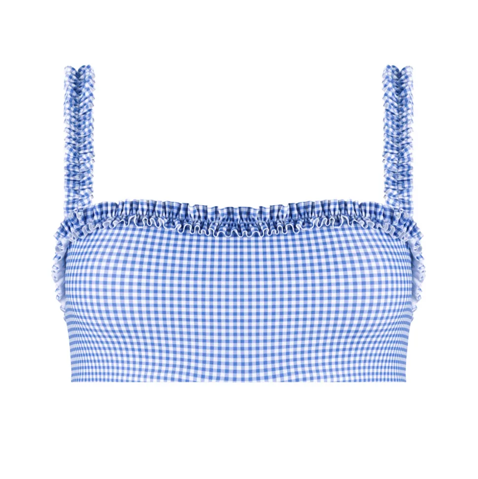 Women's Sky Blue Gingham Bandeau Bikini Top