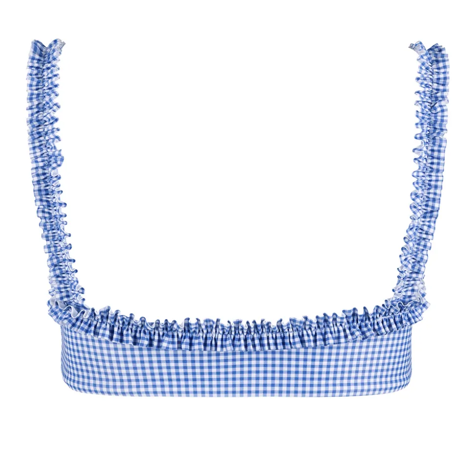 Women's Sky Blue Gingham Bandeau Bikini Top