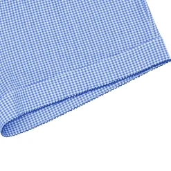 Women's Sky Blue Gingham Collared Shirt And Short Pima Pajamas Set