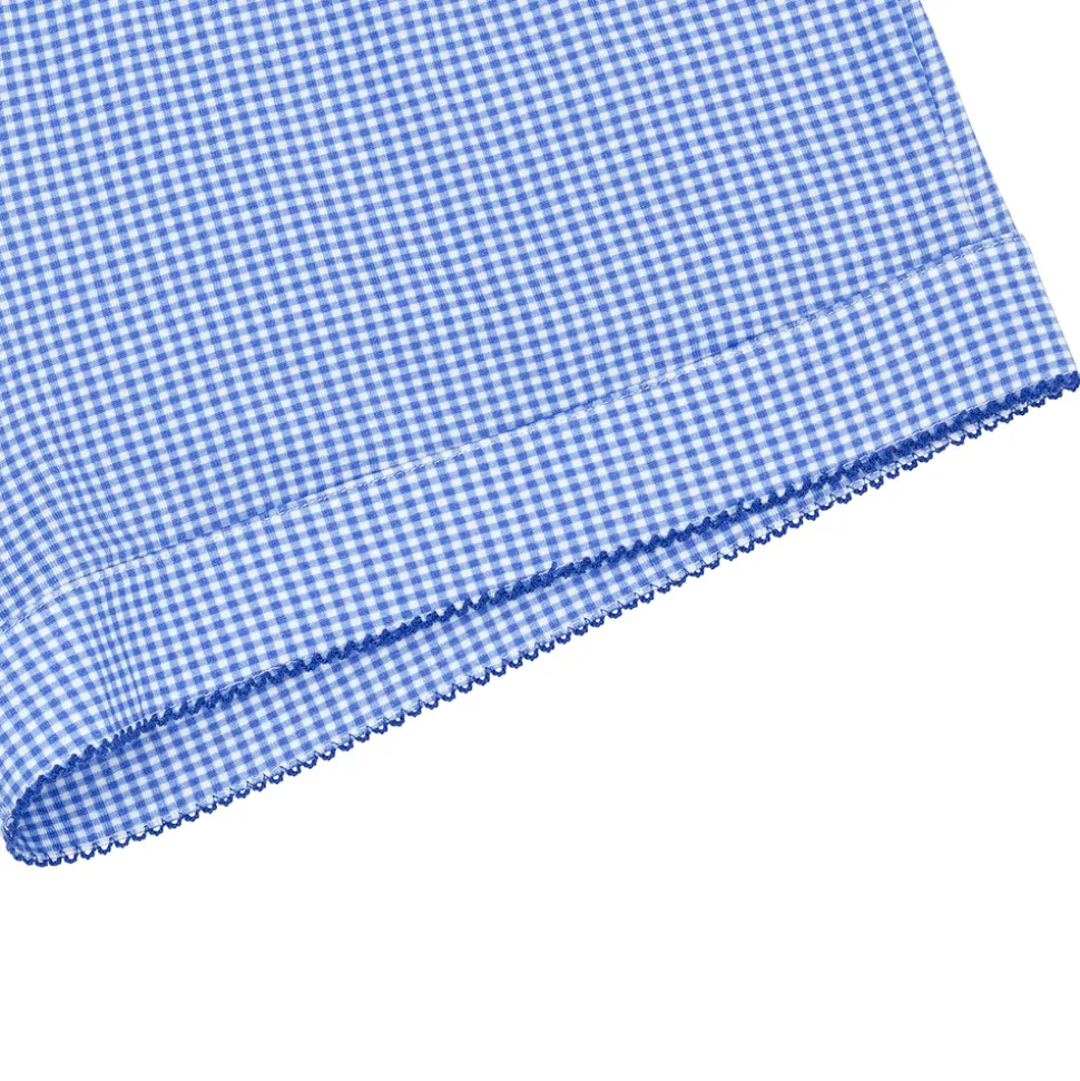 Women's Sky Blue Gingham Collared Shirt And Short Pima Pajamas Set
