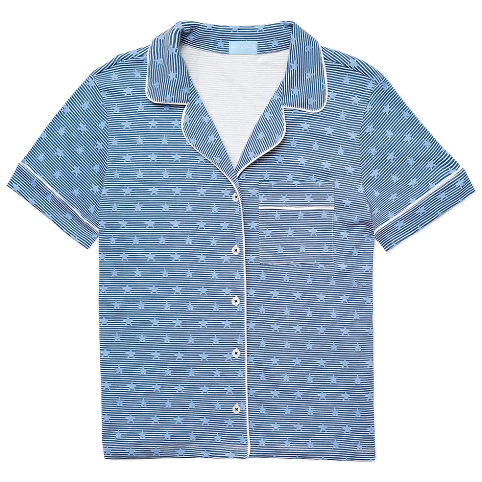 Women's Stars & Stripes Button Front Short Pajama Set in Navy