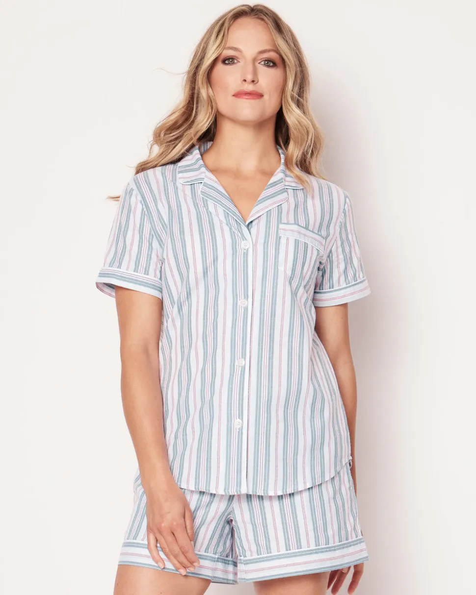Women’s Twill Short Sleeve Short Set in Vintage French Stripes