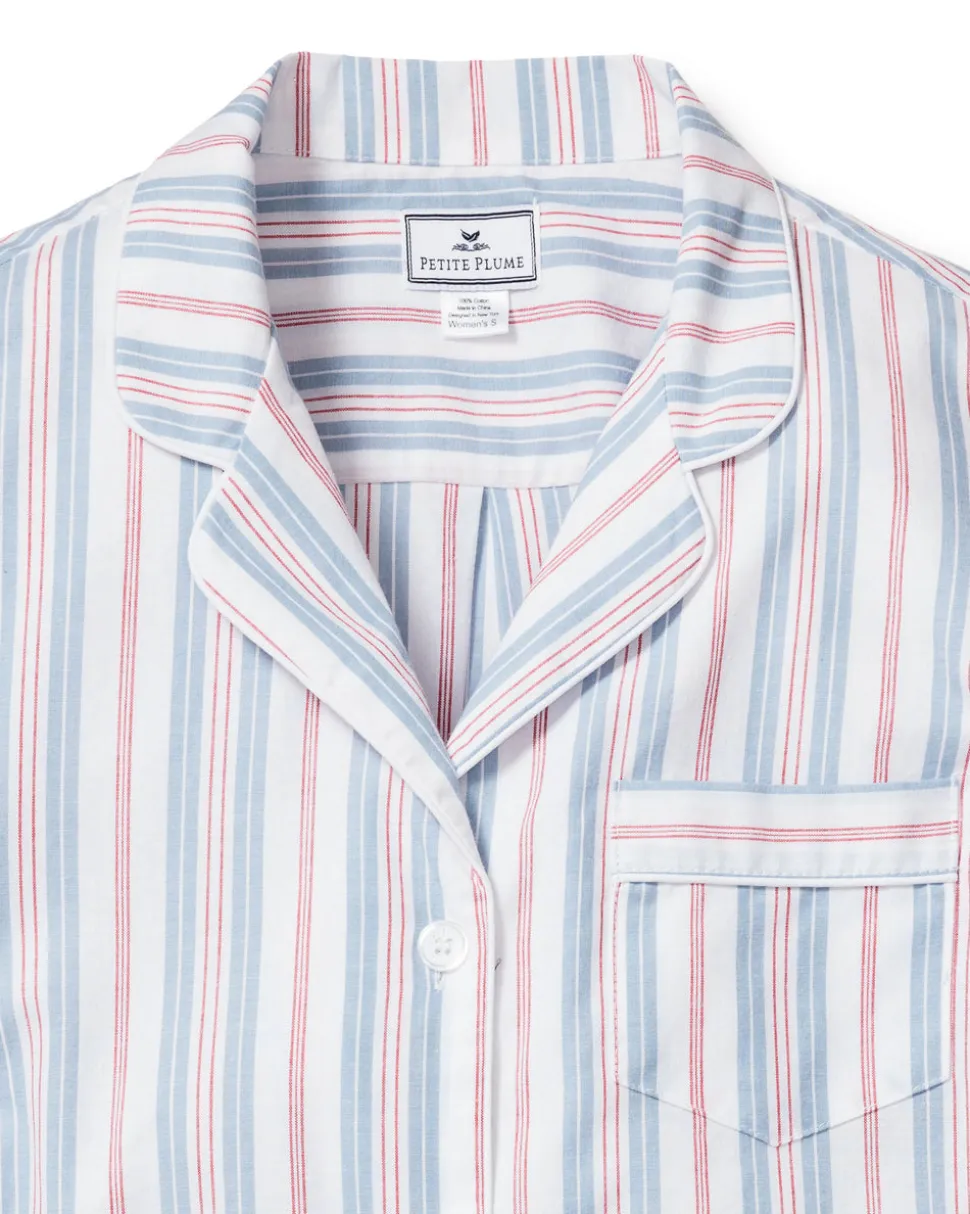 Women’s Twill Short Sleeve Short Set in Vintage French Stripes