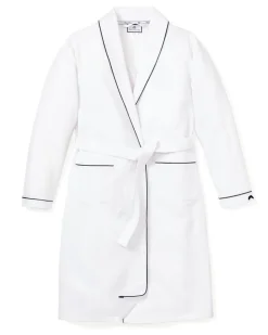Women’s White Robe with Navy Piping
