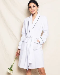 Women’s White Robe with Navy Piping