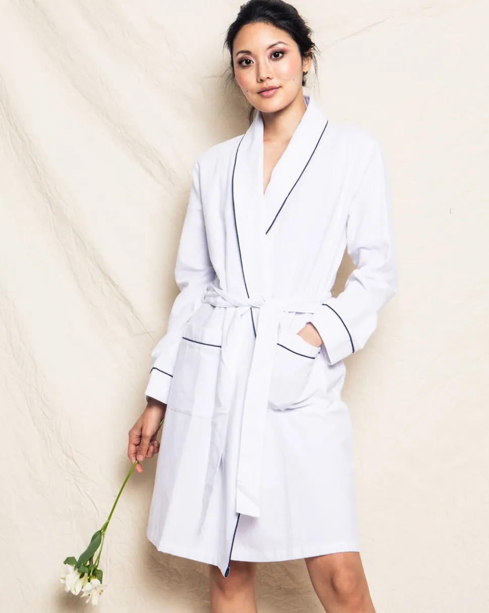 Women’s White Robe with Navy Piping