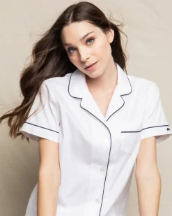 Women’s White Short Set with Navy Piping