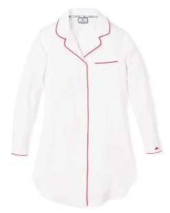 Women’s White Twill Nightshirt with Red Piping