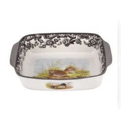 Woodland Rectangular Handled Dish with Rabbit & Quail
