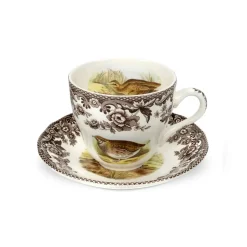Woodland Teacup & Saucer with Quail, Pheasant, Snipe, & Rabbit