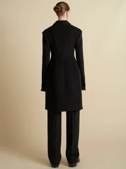Wool Basque Tailored Overcoat in Black