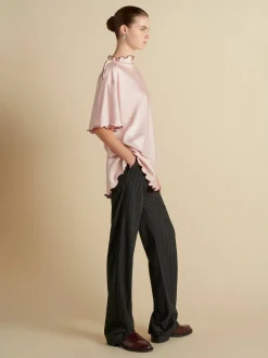 Wool Pinstripe Tailored Trouser in Charcoal & Camellia