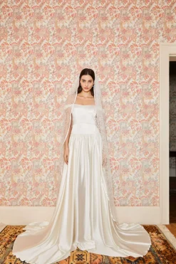 Wren White Satin Off-The-Shoulder Gown