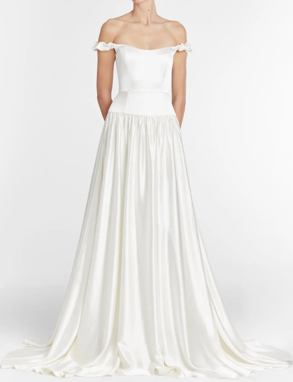 Wren White Satin Off-The-Shoulder Gown