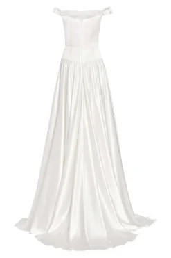 Wren White Satin Off-The-Shoulder Gown