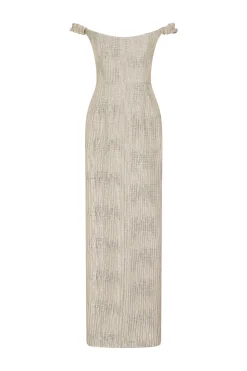 Yolanda Wavy Gold Brocade Gown